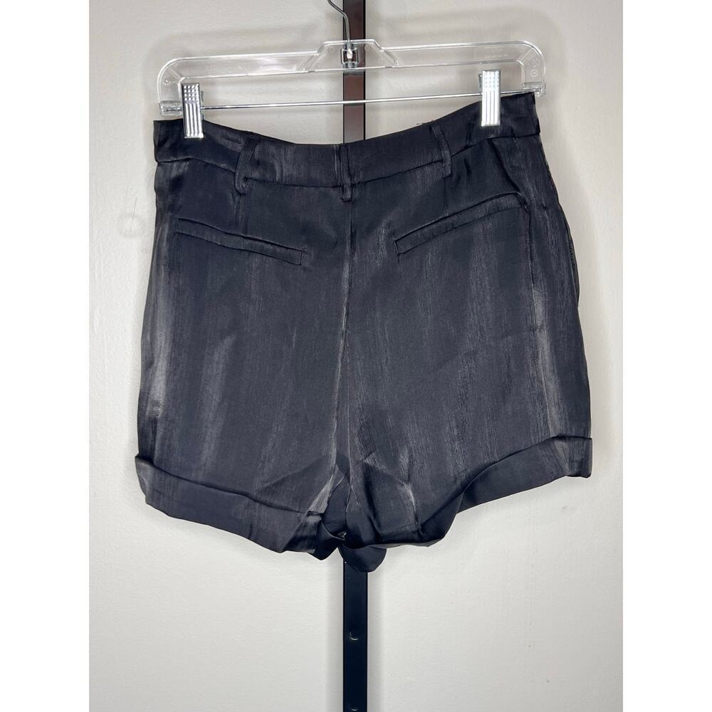 ☀️Endless Rose Satin High Waisted Pleated Cuffed Short Black Womens Size M - Picture 3 of 7